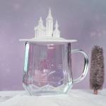 Pink Borosilicate Double Wall Personalized Glass Cup Castle Shape 300ml