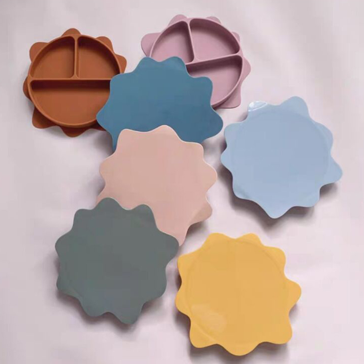 BPA Free Baby Suction Silicone Plate Eco Friendly Feeding Bowls Sun Shaped
