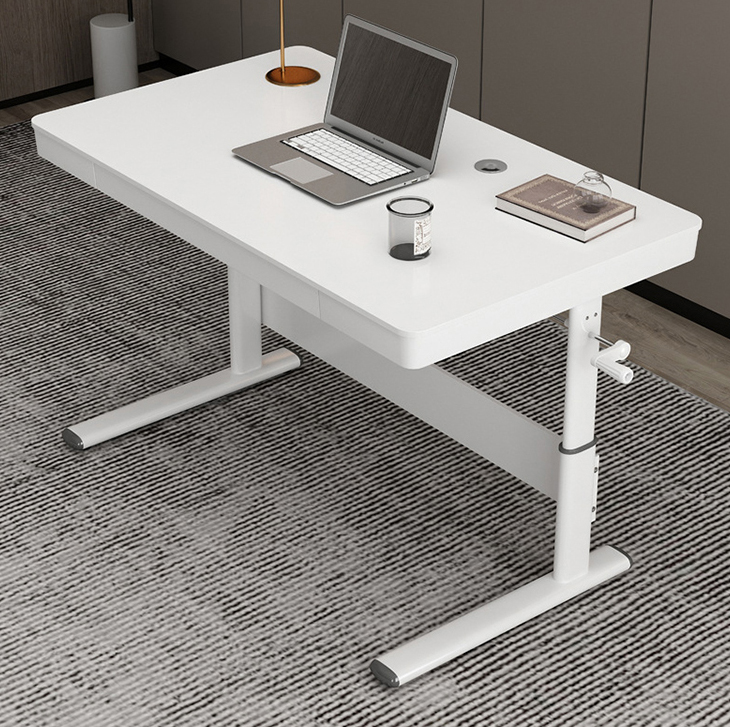Electric Height Adjustable Wooden Glass Stand Up Desk for Gaming Work Home Office