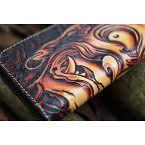 Buddha Demon Handmade Vegetable Tanned Cowhide Carved Japanese Wallet Genuine
