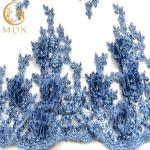 3D Embroidery Rhinestone Lace Fabric Handmade Blue African Lace Fabric