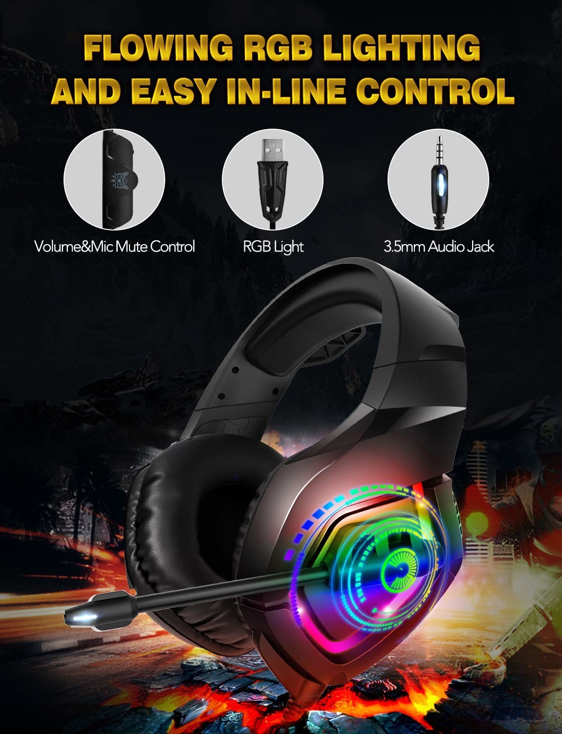 Bass Over Ear 117dB 100mA Onikuma K1b 3.5 Mm Gaming Headset
