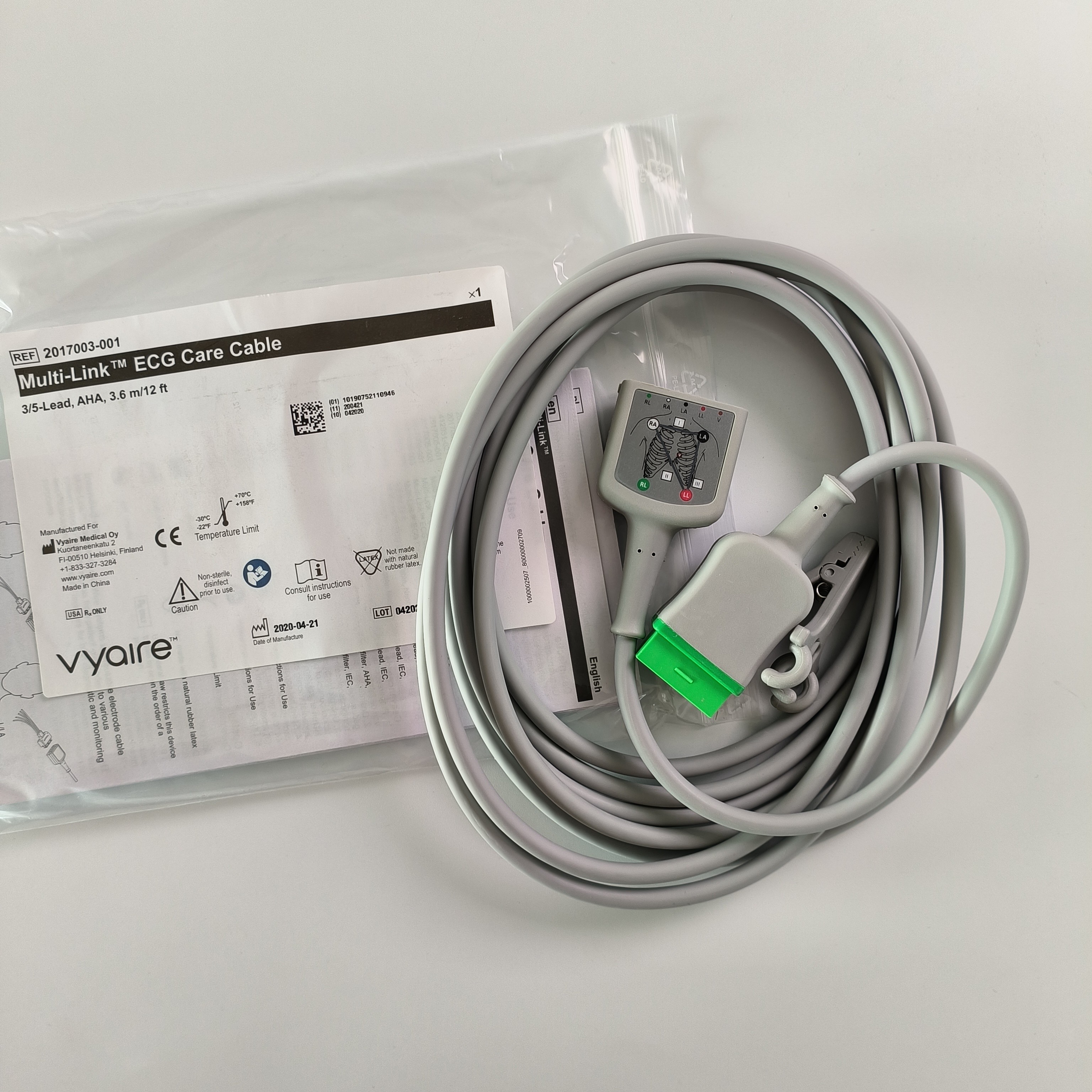 Vyaire GE Original Multi-Link ECG Care Cable 3/5-Lead AHA 3.6m / 12 Ft. REF: 2017003-001