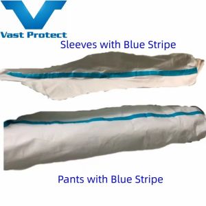 Surgical Supplies Materials Disposable White Micro Film Jumpsuit with Blue