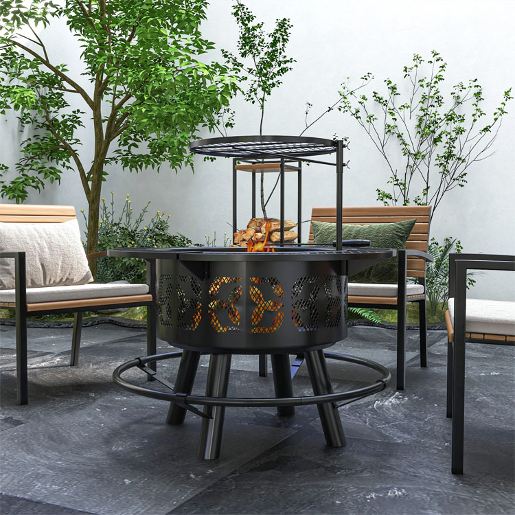 Outdoor Warming Portable Round Steel Wood Burning Firepit Charcoal BBQ Grill Fire Pit Burner Kit