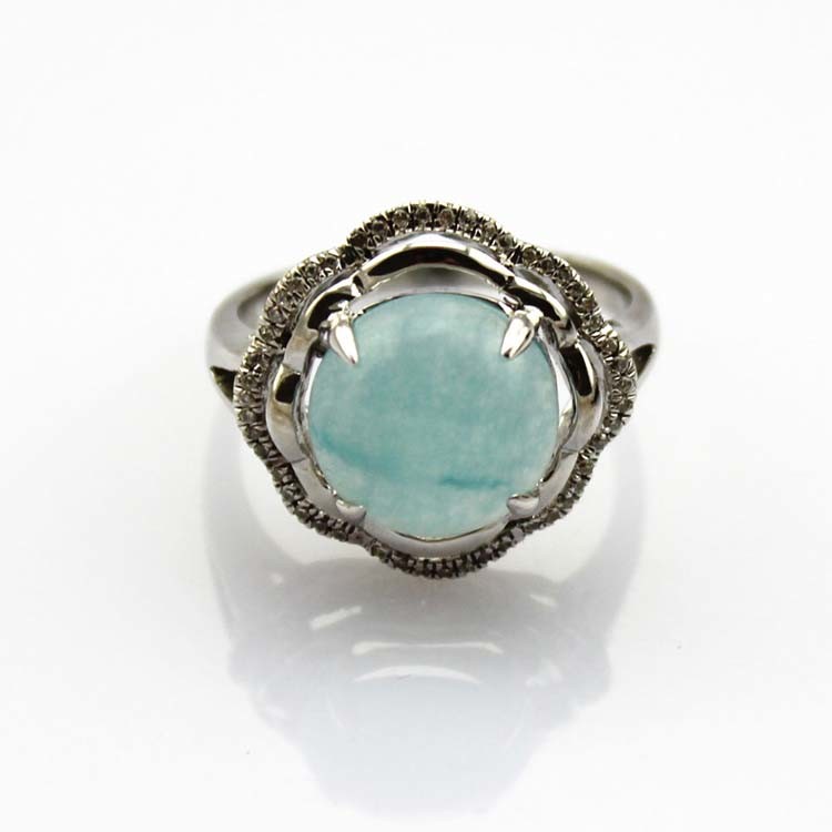 Women Jewelry 925 Silver Ring with Round Blue Chalcedony Cubic Zirconia (F43)
