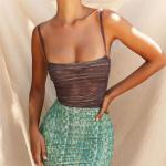 One Line Neck Ladies Camisole Tank Tops See Through Net Gauze Printing