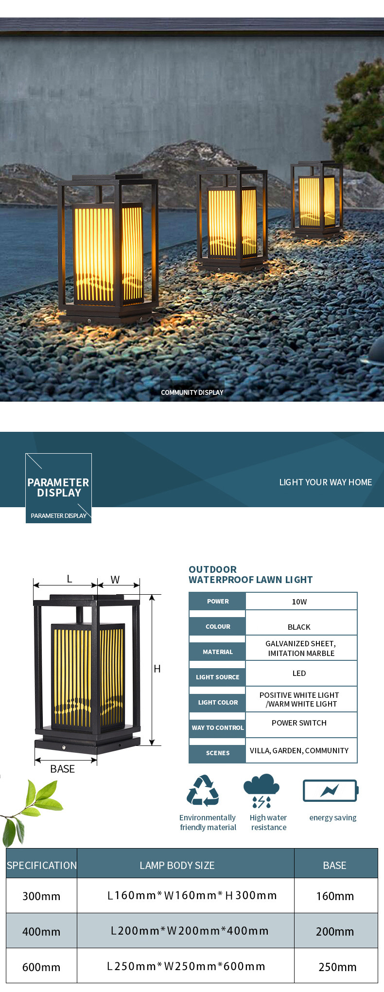 10W Fence Led Driveway Post Lights Gate Decoration Yard Pole Lamp