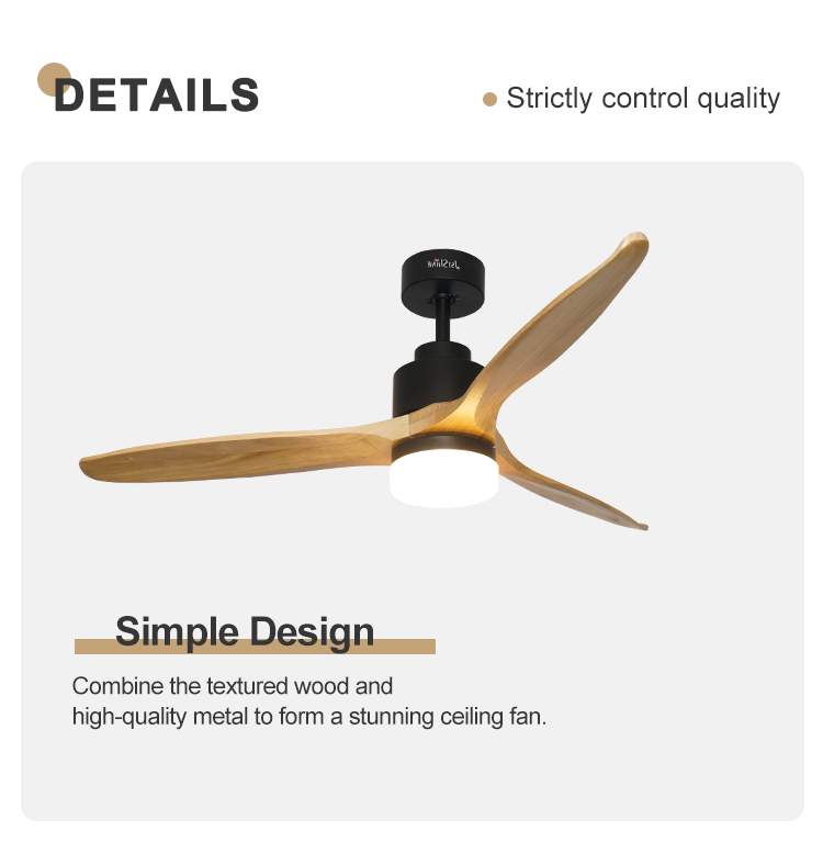Control Method Wall Control 52 Inch Solid Wood Ceiling Fan for Home Hotel and Office