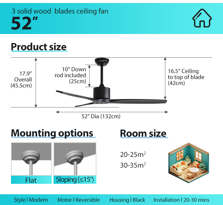 Standard Wind 52 Inches Ceiling Fan with Remote Control and 6 Speeds Private Mold NO
