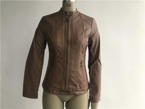 China Tan / Camel Color Fashion Ladies PU Jacket With Multi Topstitching And Ingot TW76765 factory
