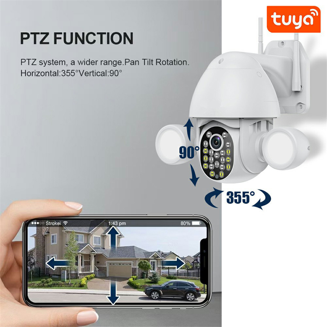 Tuya Smart Life Google Alexa PTZ 1080P 2MP HD Waterproof Outdoor IP Camera P2P WiFi Security Camera CCTV Surveillance