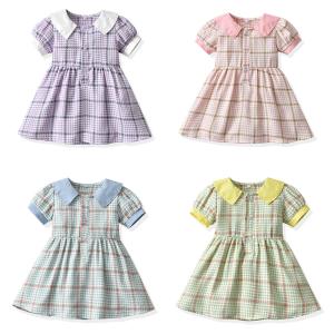 China Plaid Lapel Bubble Short Sleeved Princess Dress Summer Children'S Clothing factory