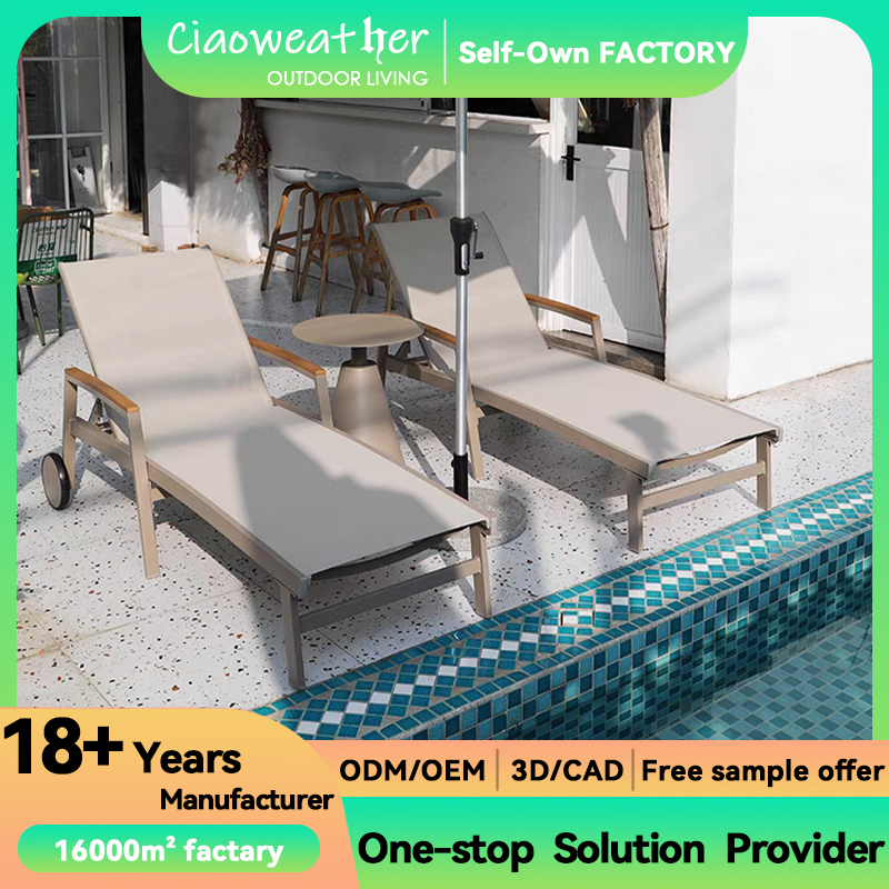 Outdoor Garden Patio Aluminum Frame Swimming Ledge Lounger with Waterproof Cushion and Wheels