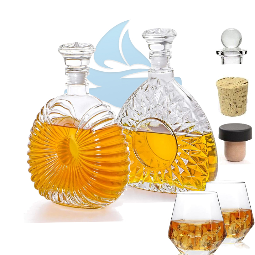 Aluminum Plastic PP Collar Square Glass Whiskey Bottle for Customer Requirements