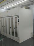 Gray White Laboratory Walk In Fume Hood With Glass Doors For Ventilation