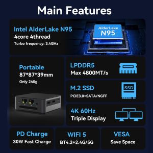 Intel Alder Lake N95 4 Core 4 Thread Mini PC With LPDDR5 12G 2 Ethernet And WiFi