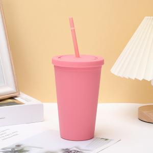 China Fashion Candy Color 450ml Water Bottle Insulated Double Wall Plastic Water Bottle With Straw For Milk Lightweight Customized Color And Logo factory