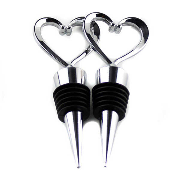 China Die casting zinc alloy heart shape love wine accessories chrome plated wine bottle stopper wedding favor logo engrave factory