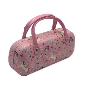 China Fashion Oem Logo Metal Glasses Case Portable Custom Girl Cute Pink With Handle factory