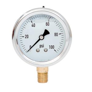 China 1/4'' NPT Glycerine Filled Bottom Connection Pressure Gauge 2.5'' 6.3CM 100psi factory