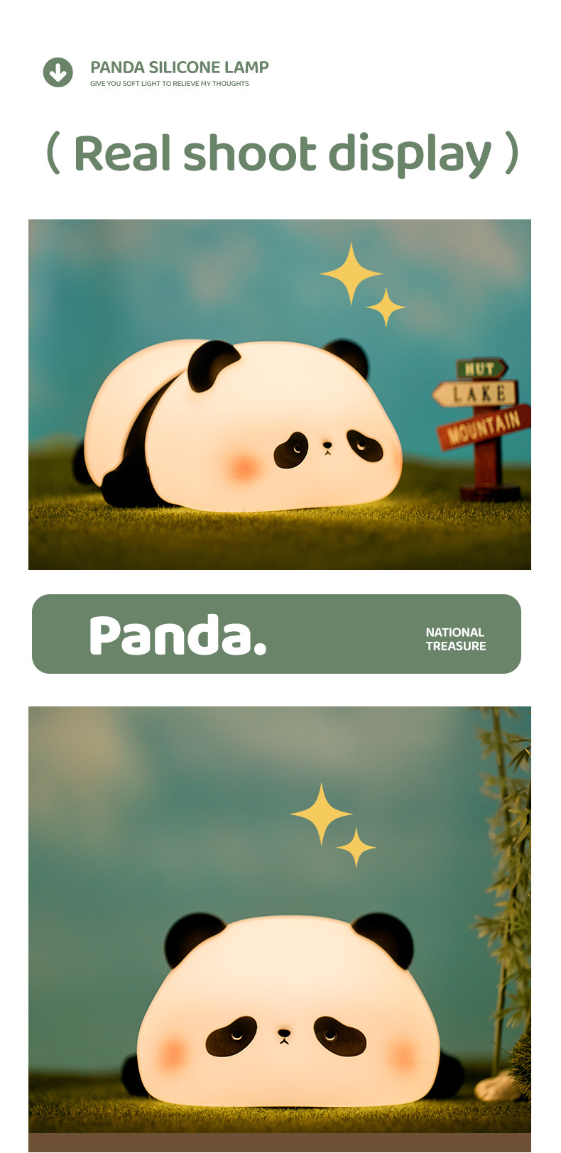 Silicone Panda Lamp 1200mah Sensitive Tap Control Warm White Breathing Light Portable LED USB Rechargeable Night Light