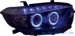 2008 - 2010 Toyota Highlander LED light bar, black housing, clear projector Hid