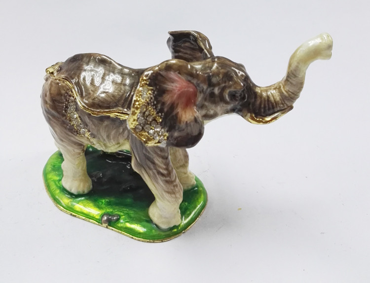 Handmade Pewter metal Trinket Box rhinestone enamel Elephant Decorative jewelry Box