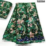Sustainable Velvet Lace Fabric with Colorful Flower Embroidery and Shimmering