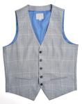 Fashion Mens Tailored Vest Office Business Grey Check ilk Screen Printing Logo