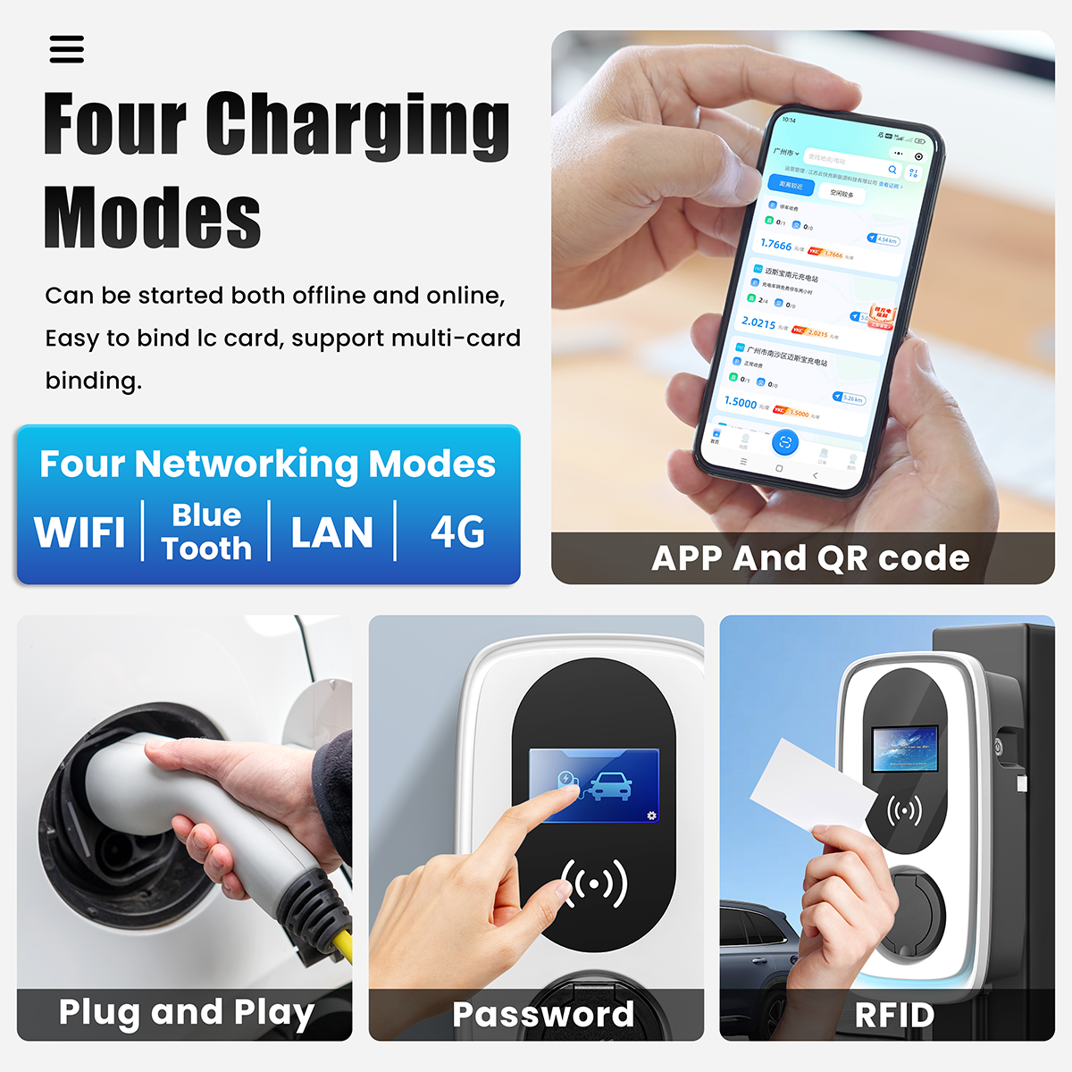 22kw CCS2 Commercial OCPP Wallbox EVSE Car Fast AC EV Charger Station with Wifi Network Connection