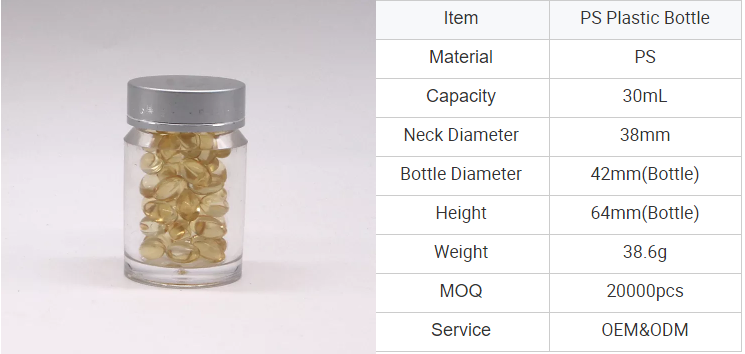Pharmacy Medicine Tablets Container 30mL Double Layer PS Plastic Bottle with Aluminum Lids