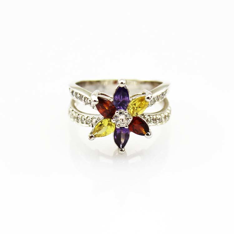Designer Jewelry Sterling Silver with Yellow Cubic Zircon Flower Gemstone Ring （R0012）