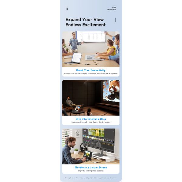 ESSAGER ES-OTG23 USB Type C To HDMI Converter Adapter Cable 8K@60Hz 4K@30Hz