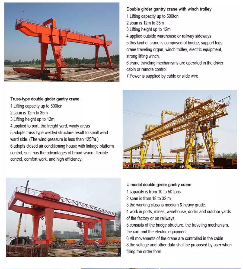 Outdoor Double Girder Rail Gantry Crane Customized 50/10 Ton