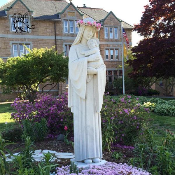 Life Size Mother Mary Holding Baby Jesus Marble Statue Religious Outdoor