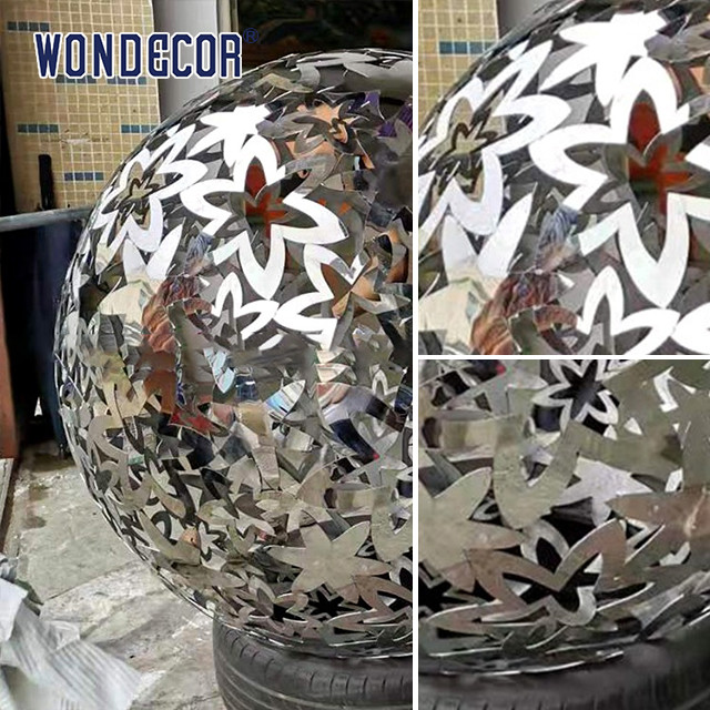Large outdoor metal art flower hollow ball stainless steel sculpture