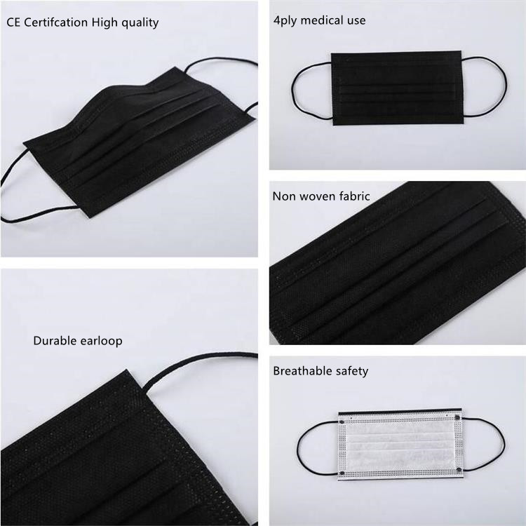 General medical supplies disposable black surgeon mask 4 ply protective hospital surgical mask black face mask