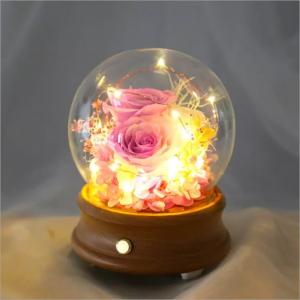 China Wholesale Rose Preserved Flower in Glass Dome Flower for Valentines Day rose gift factory