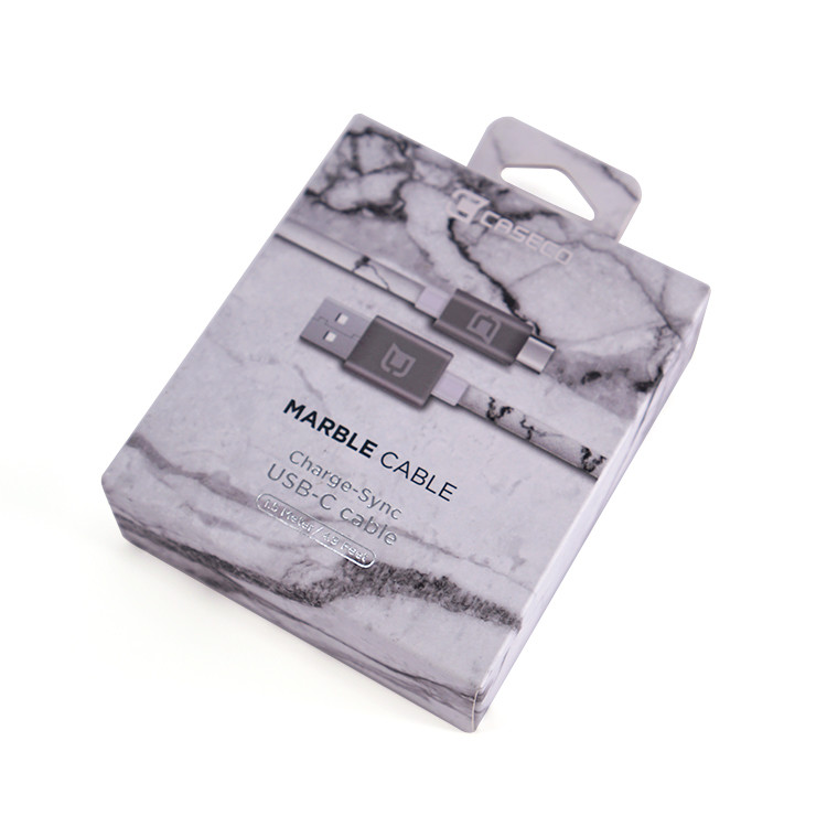 China Gloss Lamination USB Data Cable Packaging Box Printing With Hanger factory