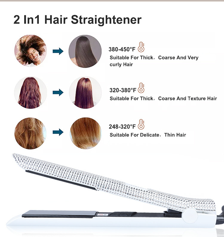 Gorgeous Rhinestone Nano Titanium Hair Straightener 1 Inch Dual Voltage