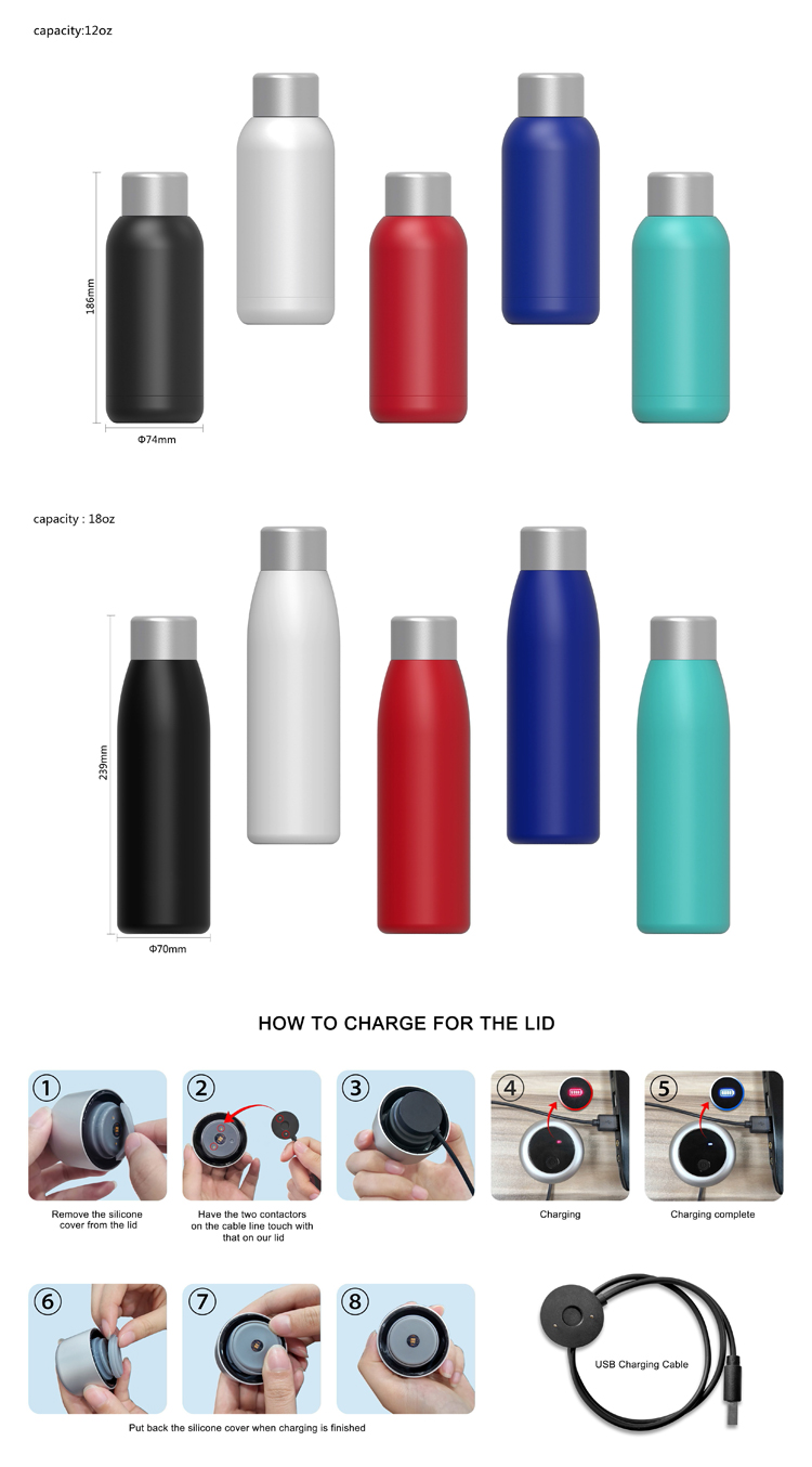 500Ml 304 Stainless Steel Ultraviolet Sterilizing Water Bottle