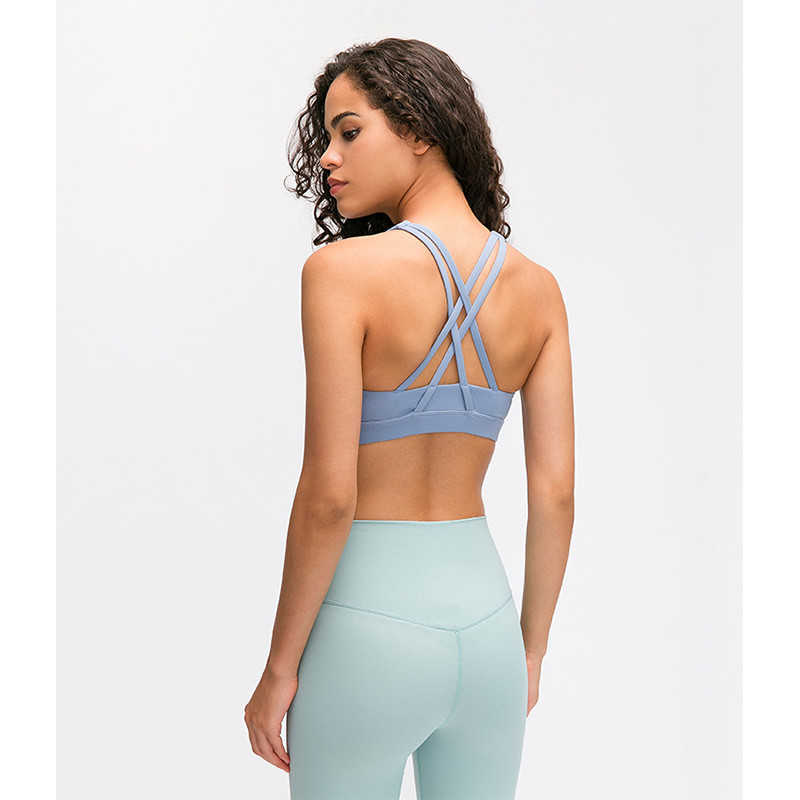 Padded Yoga Moisture Wicking Shockproof Bra Cross Back Round Neck Sports Bra
