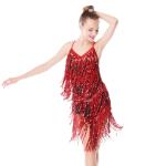Black Red Latin Dance Costumes , Fringe Latin Dress Spandex Lining Leotard Under