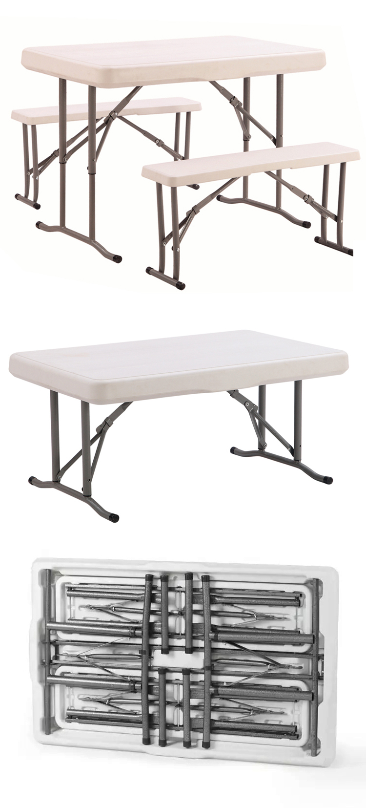 Outdoor Furniture Plastic Metal Folding Picnic Dining Table Chair Bench Set for Garden