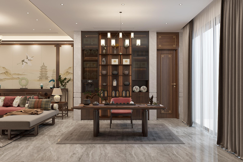 New Chinese Style Functional Basement Storage System With Glass Wine Cellar