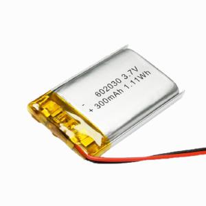 China Rechargeable Lithium Ion Polymer Battery Pack 1.11Wh 3.7 V 300mAh Lipo 602030 factory