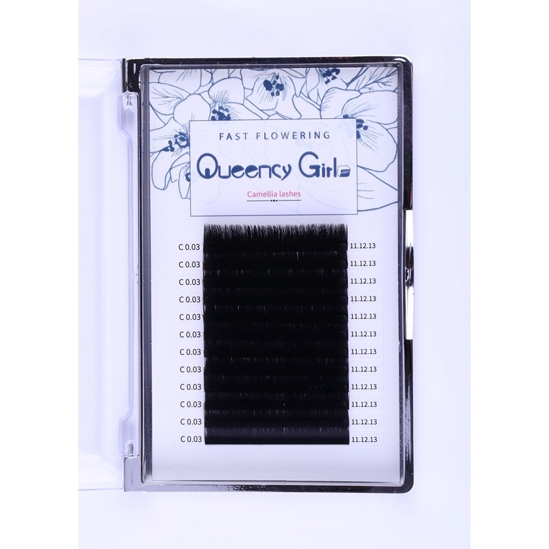 0.03mm One Second Camellia Natural Looking Eyelash Extensions Black Color