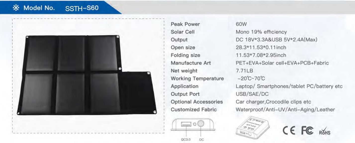 Cellphone Charging 120w Folding Solar Panels With TPT PET EVA Solar Cell Water Fabric