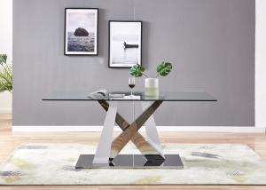 China High End Electroplating Temperd Glass 150cm Stainless Steel Leg Dining Table factory